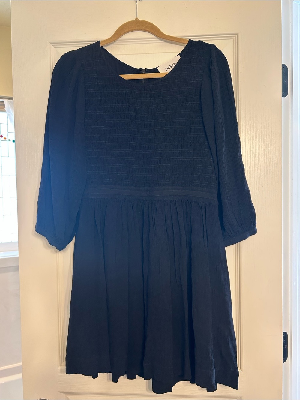 ba&sh Black Textured Smocked Casual Dress